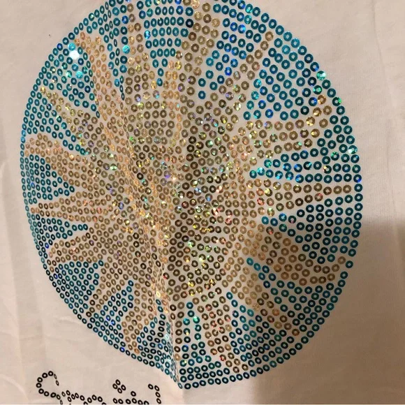 Sequin Tee Sparkly Glittery Sun Smithsonian Yellow Aqua Blue Cotton Small USA - Picture 2 of 8